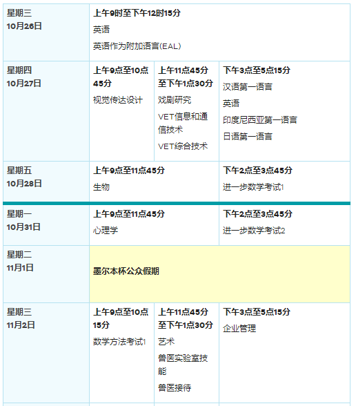 2022年澳洲VCE各科考试时间安排！