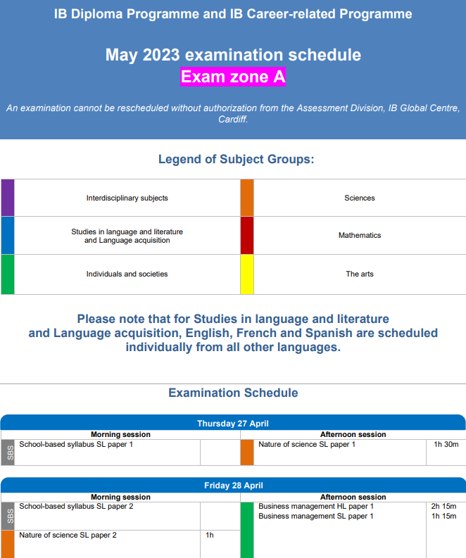 2023年IB考试时间