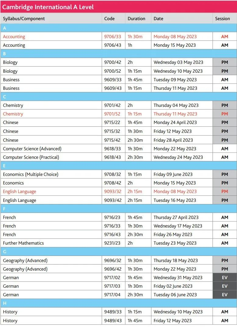 2023年A-level考试即将开考！各科考试时间汇总！
