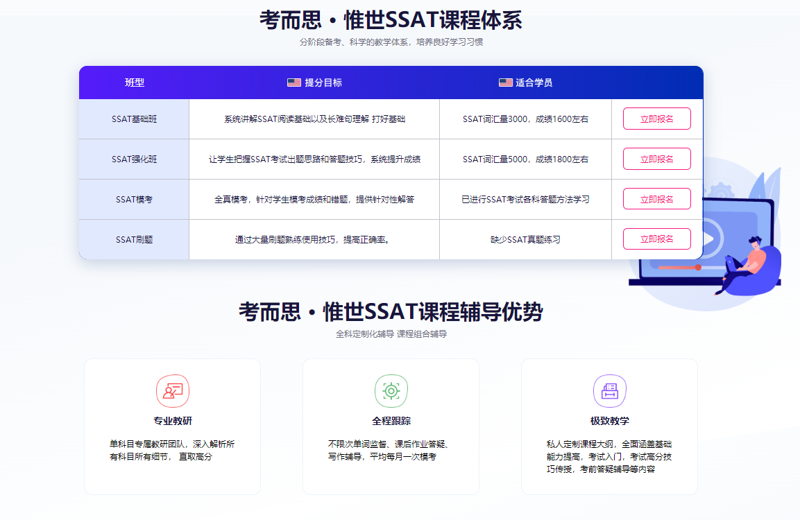 考而思惟世SSAT培训课程火热报名中！
