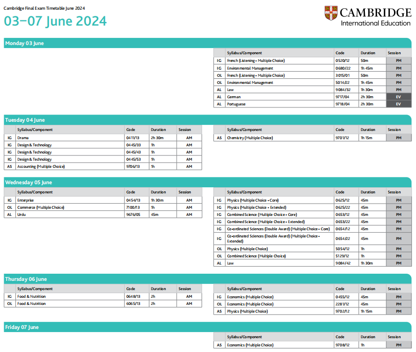 2024年夏季大考IGCSE、O-level、A-level考试时间表