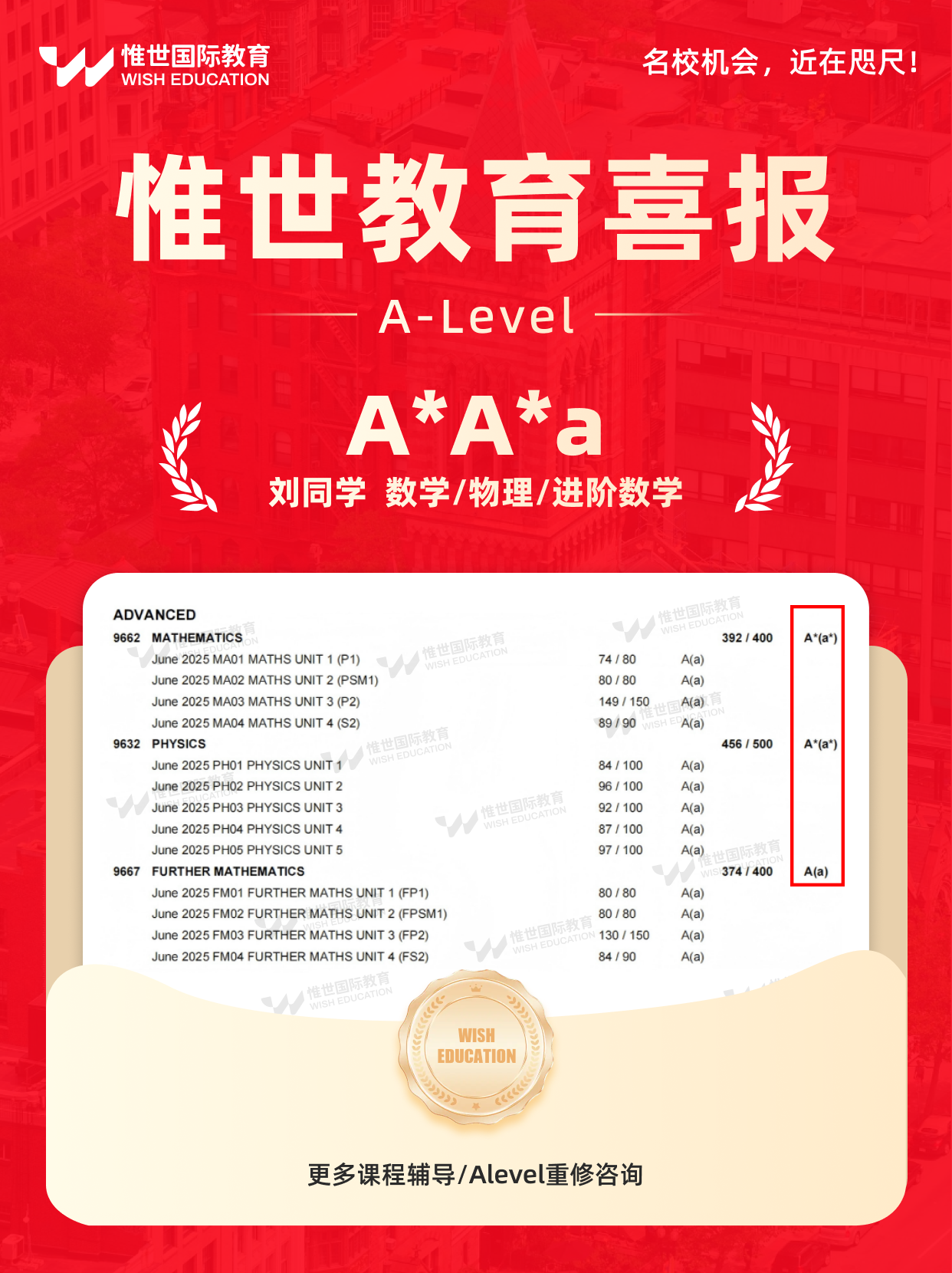 AQA A-level夏考出分！惟世学子收获满屏A*暴击！