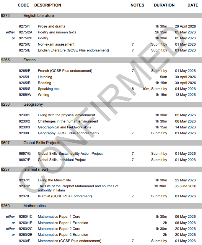 2026年AQA考试局IGCSE夏季考试时间 2026年AQA考试局IGCSE夏季考试时间