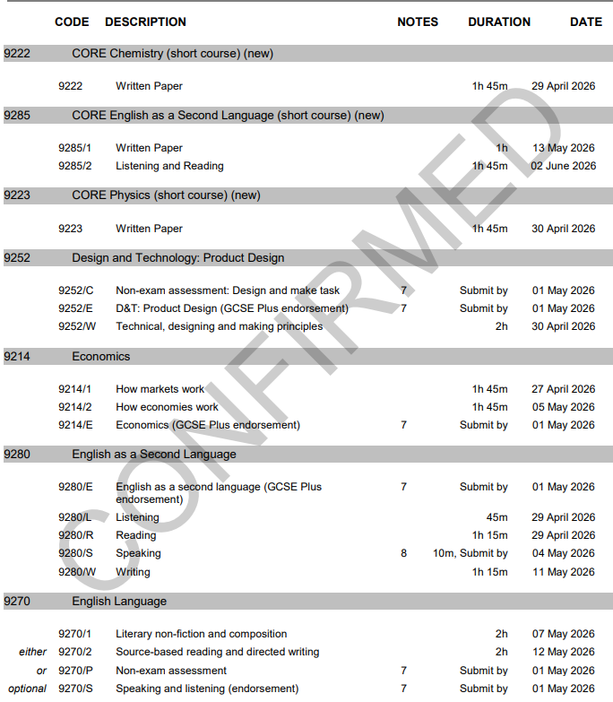2026年AQA考试局IGCSE夏季考试时间 2026年AQA考试局IGCSE夏季考试时间