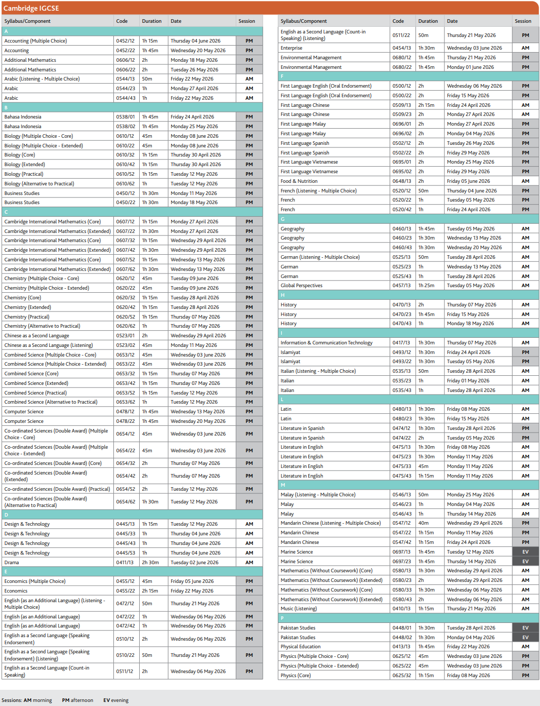 2026年CAIE考试局IGCSE夏季考试时间 2026年CAIE考试局IGCSE夏季考试时间