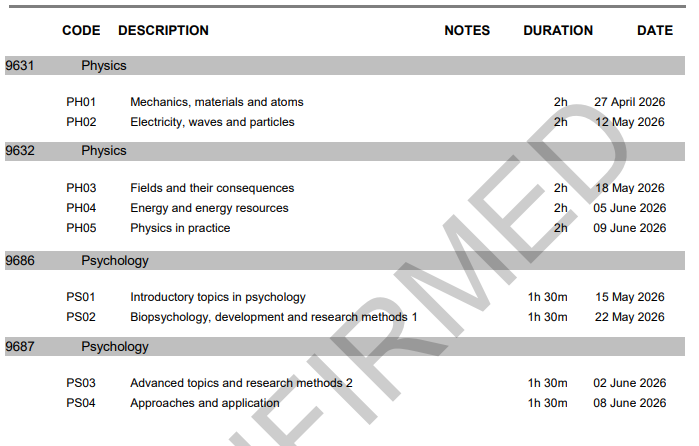 2026年AQA考试局A-level夏季考试时间 2026年AQA考试局A-level夏季考试时间
