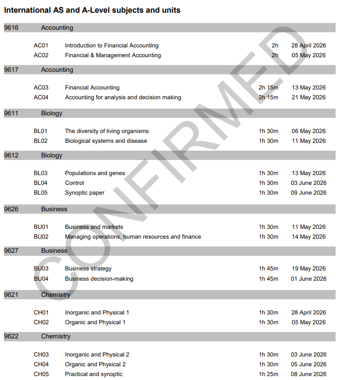 2026年AQA考试局A-level夏季考试时间 2026年AQA考试局A-level夏季考试时间